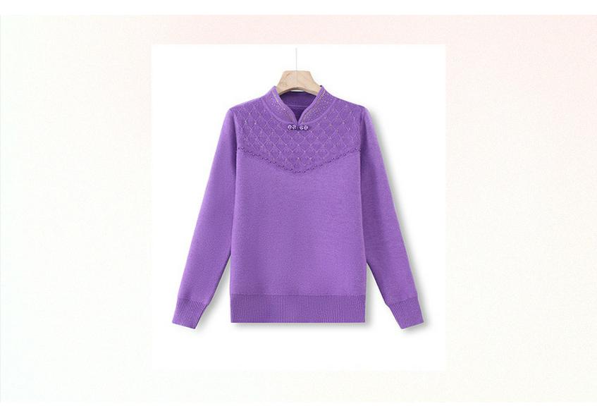 2024 Warm Knit Fair Isle Sweater with Qipao Collar for Middle-Aged & Elderly Women