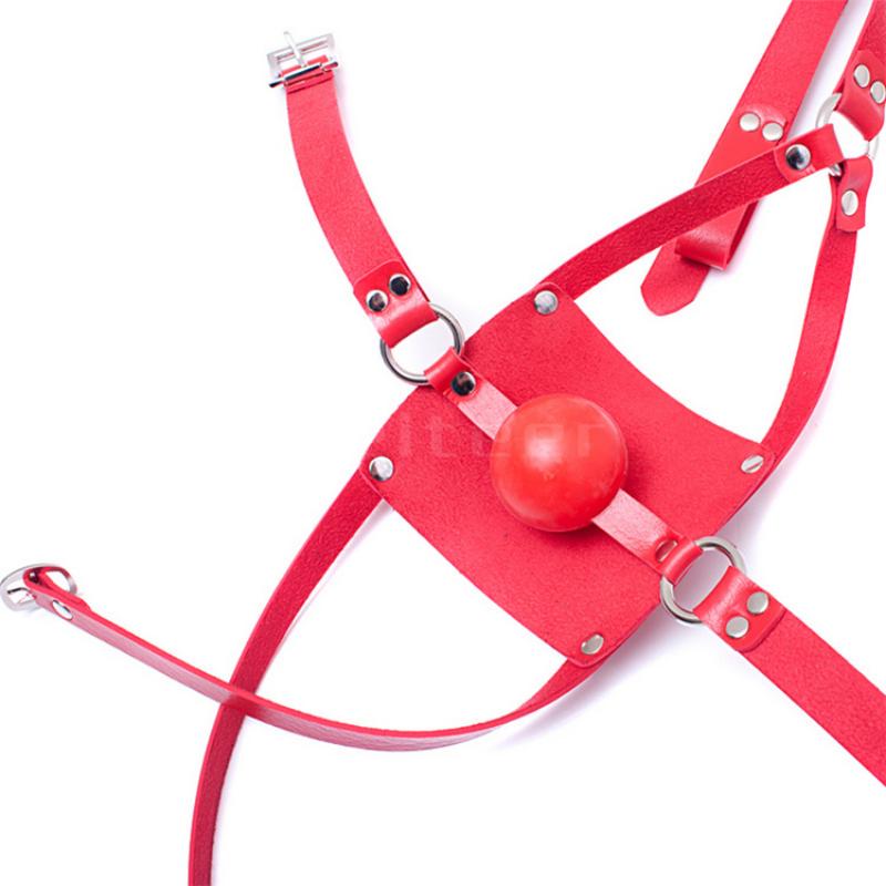 Sex Toys PU Leather Half Face Cover with Silicone Open Mouth Gag Oral Fixation Ball Bondage Head Harness Straps BDSM Adult Sex Toys