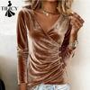 Women's Fashion Casual Spring Autumn Solid Color Print Long Sleeve V-Neck Blouses & Shirts