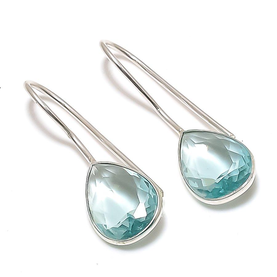 Natural Blue Topaz Gemstone 925 Sterling Silver Jewelry Earring 1.26 ETC-14085