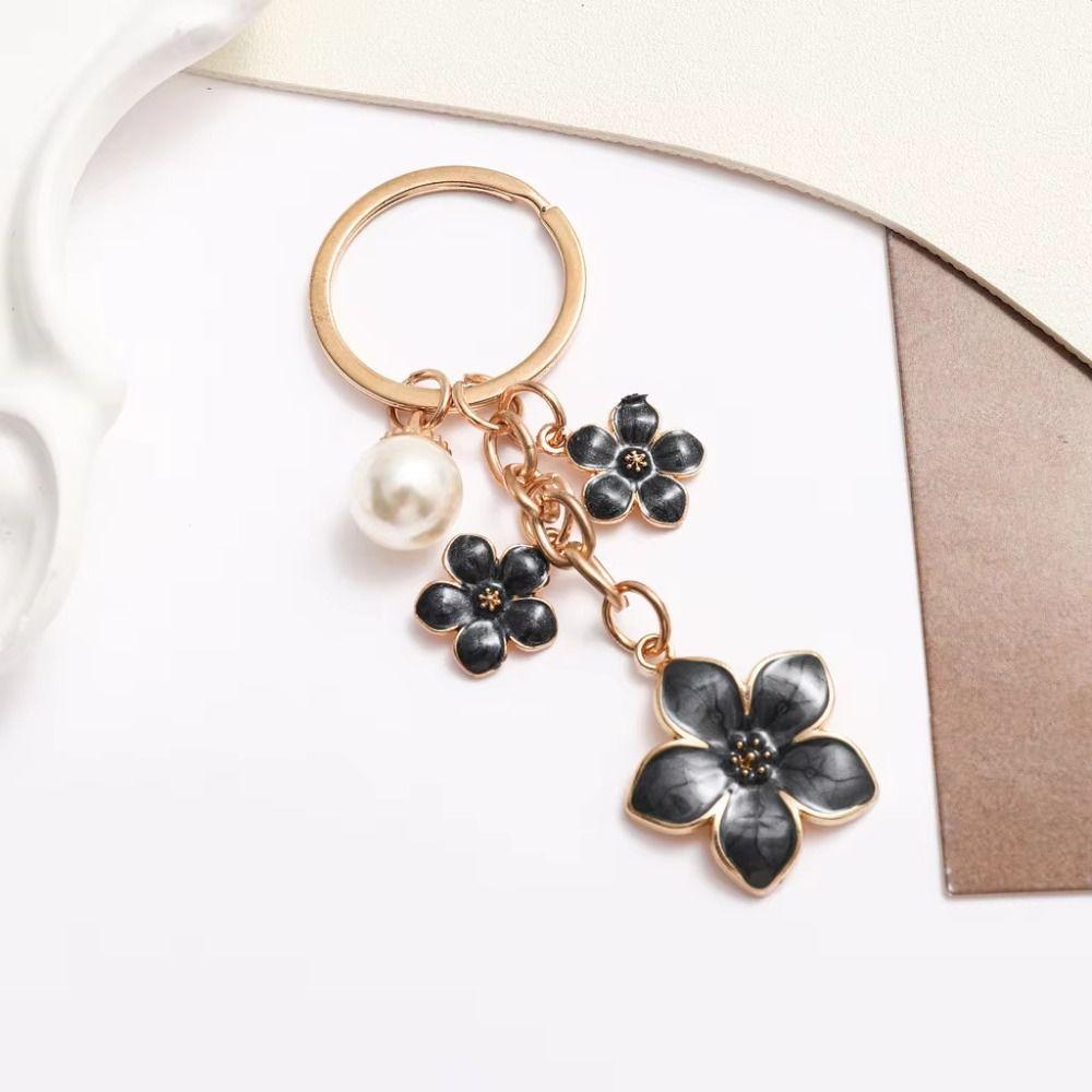 Cherry Blossom Cherry Blossom Keychain Alloy Pearl Drop Keyring Flower Key Holder  Handbag Decor