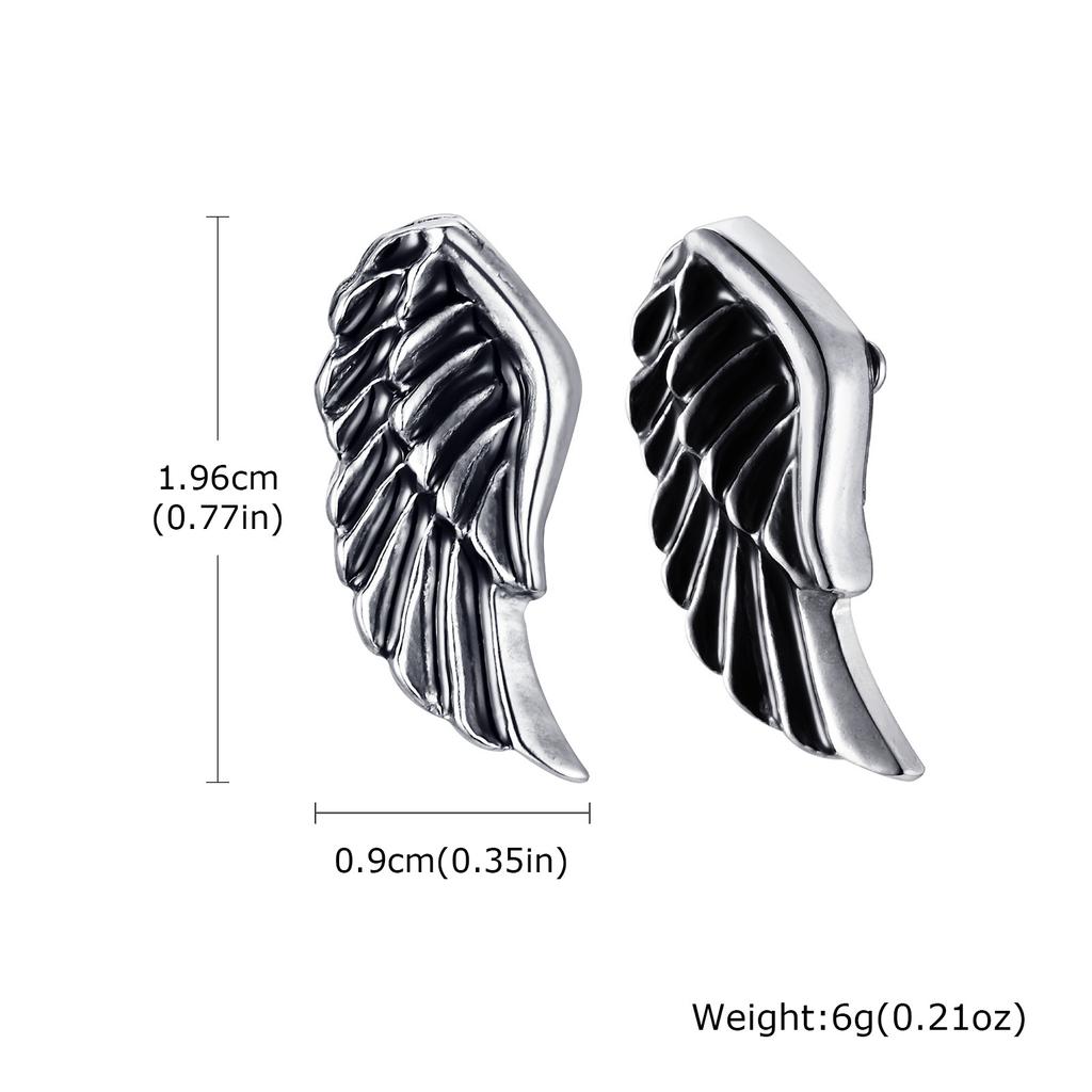 Stainless Steel Jewelry Vintage Devil Wing Man Earrings Angel Wing Feather Stud Gothic Dad Boyfriend Valentine's Day Gift
