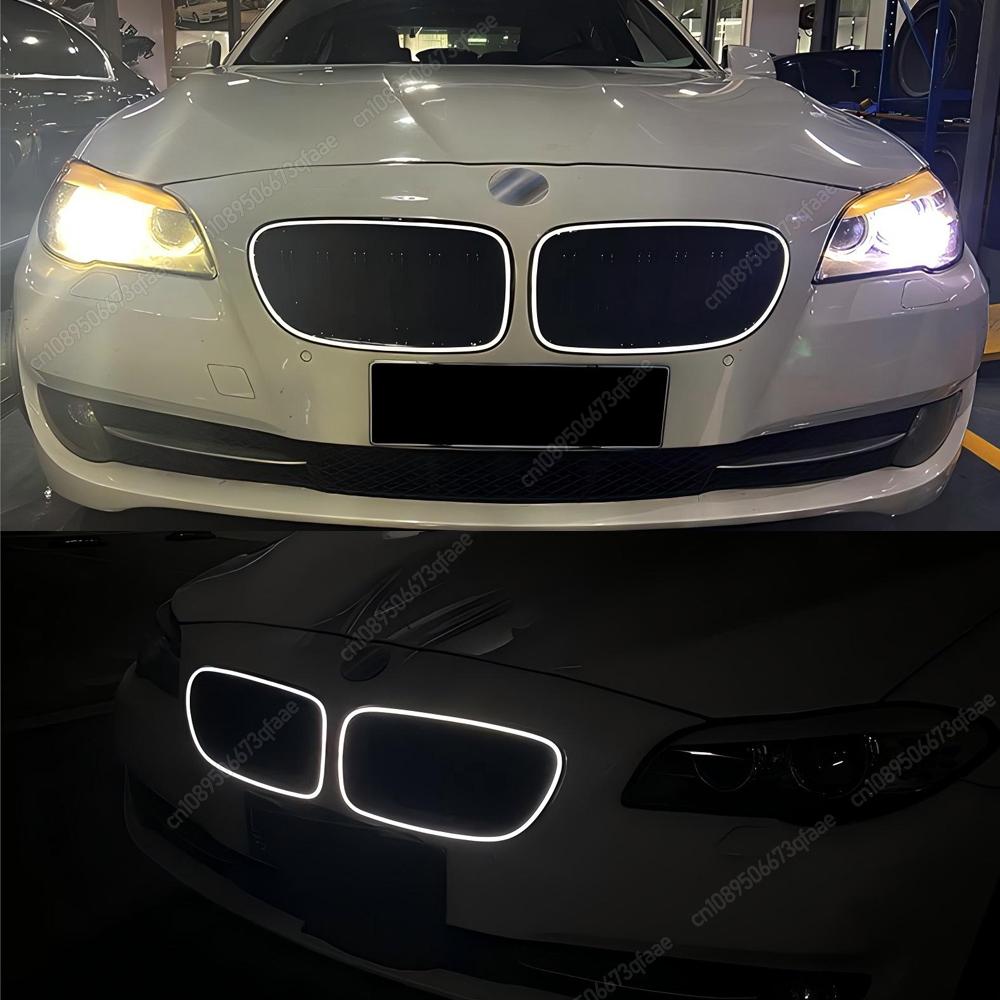 Car Double Line Front Luminous Grille Led Light Racing Grille For BMW 5 Series F10 F11 F18 2010-2017 Bodykits Tuning ABS Black