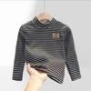 Children's Thermal Fleece Striped Long Sleeve Shirt with Half-High Collar for Boys and Girls (Autumn/Winter)