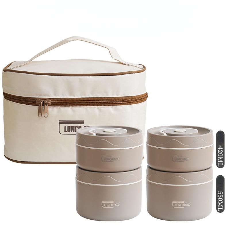 304 Stainless Steel Portable Thermos Insulated Lunch Box Leakproof Sealed Bucket Student Lunch Box Multi-layer Round Bento Box