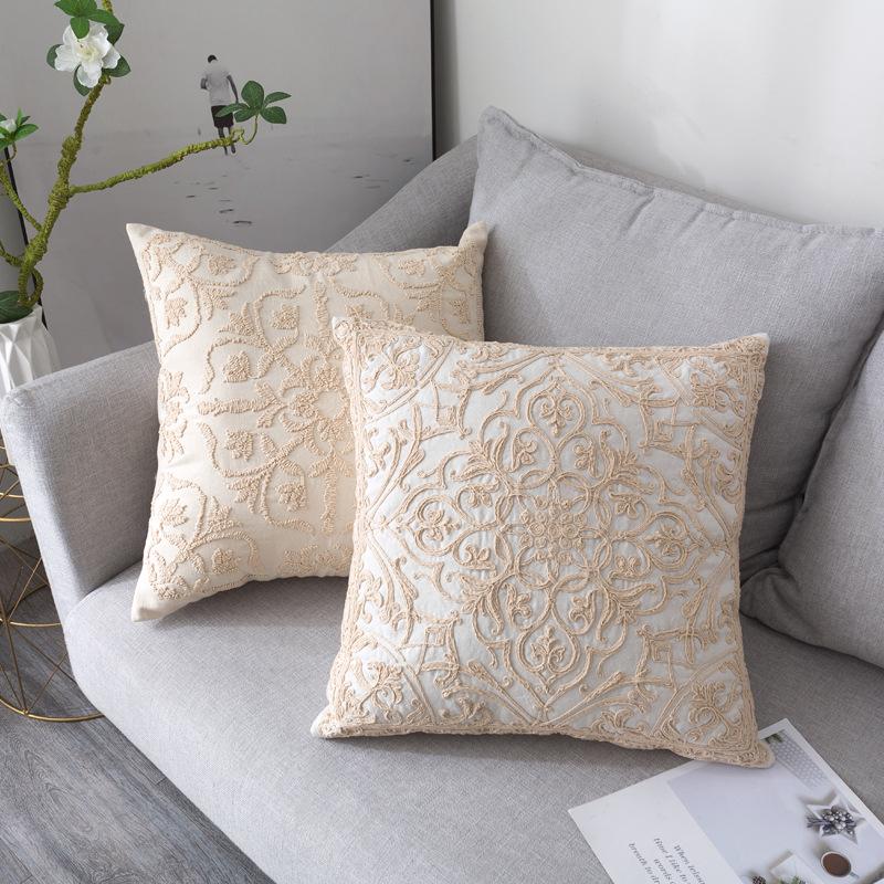 50x50cm Large Vintage Flower Embroidered Pillowcase Home Living Room Sofa Chair Seat Cushion Cover