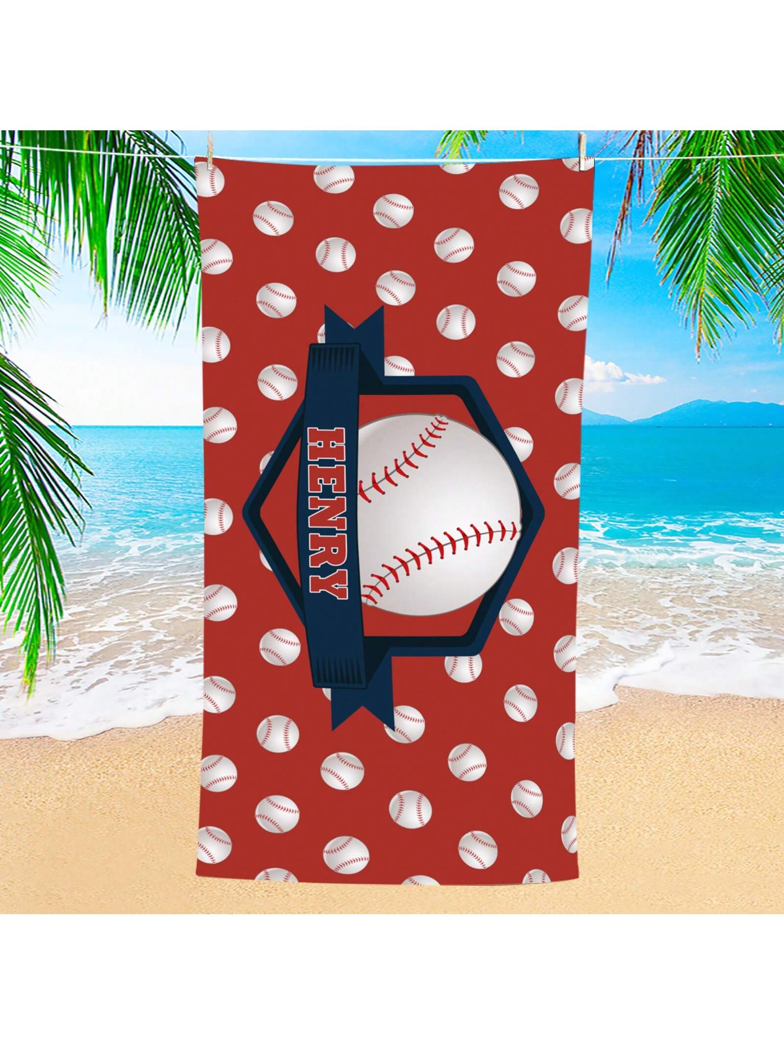 

1pc Text Ball Beach Towel, Highly Absorbent Swimming Towel, Comfortable Beach Mat, Stylish Pool Towel W30*H60(CM)