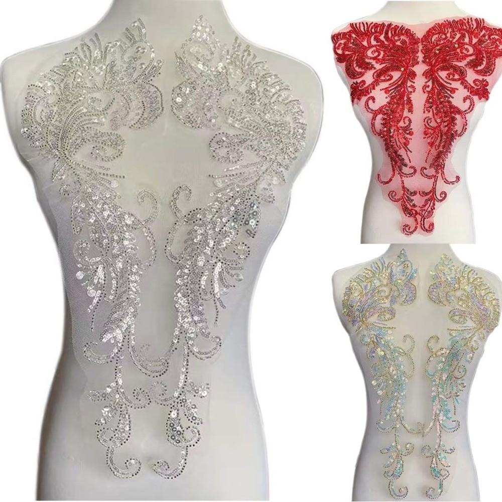 White Flower Lace Bodice Applique DIY Sew On Patches Sequin Embroidery Sewing Patch  for Dress