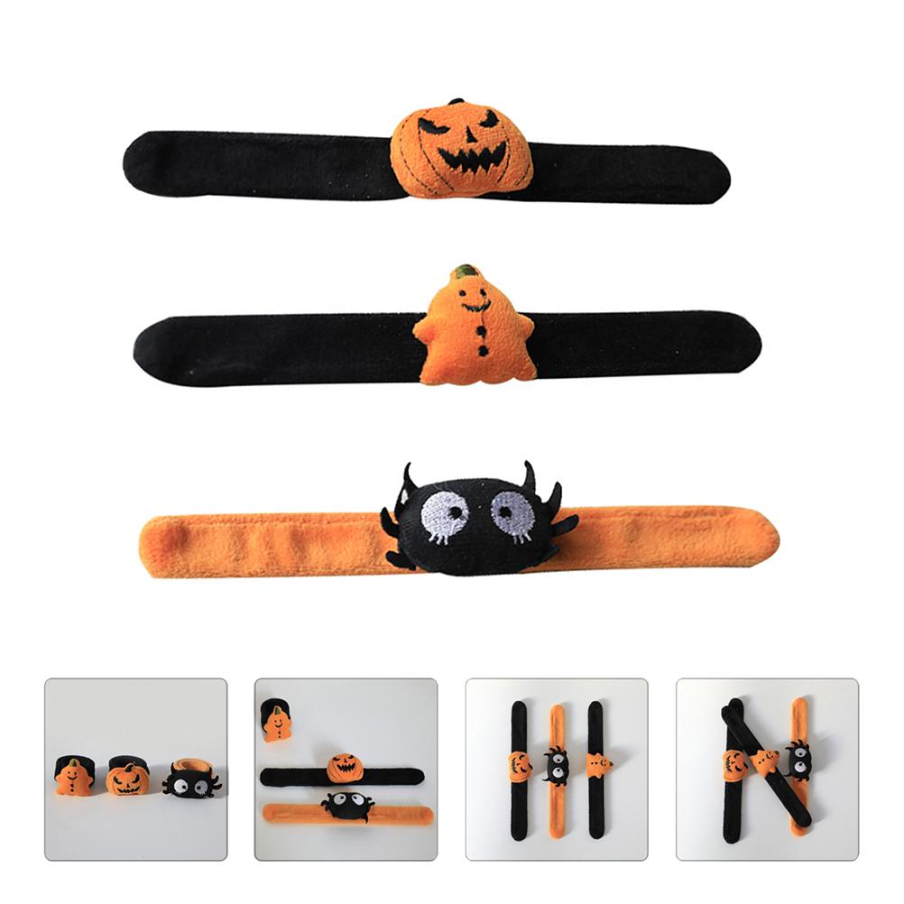 3 peças de pulseiras de pressão de anel de Halloween, pulseiras de abóbora, decorações de festa de tapa de aranha para adultos, criança fantasma