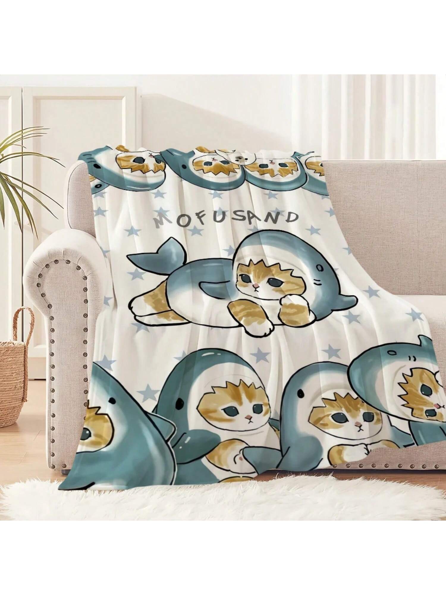 

Cartoon M-Mofusand Cat Cute Blanket Plush Nap Sofa Rug For Living Room Warm Office Bedroom Birthday Home Travel Gifts 75X95CM серый