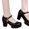 British Thick High Heels Mary Jane Shoes Round Head Leather Shoes Platform Sole Shallow Mouth Single Shoes 2025 New Retro High Heels Women