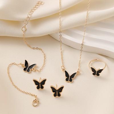 5PCS Personalized Butterfly Glazed Necklace, Exquisite, Small and Fashionable, High End, and High Sense Collar Chain Set