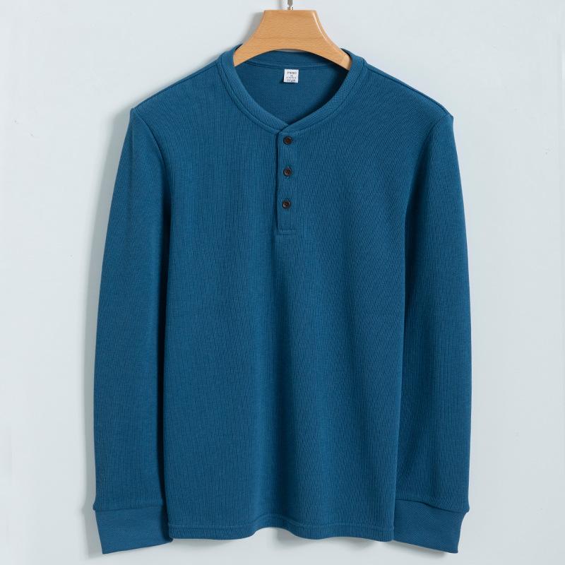 Cotton Wash Water Henry Shirt Men's Long-sleeved Casual Round Neck T-shirt Men's Henry Neck Base Shirt