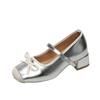 2025 New Mary Jane Shoes French Spring and Summer Light Mouth Skirt Wind Ballet Round Head Silver Year Flat Single Shoes Women