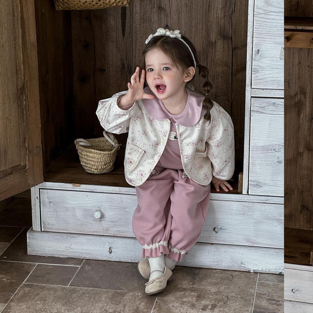 Spring 2026 Infant Girls' Knit Cardigan Set - Korean Style Long Sleeve Three-Piece