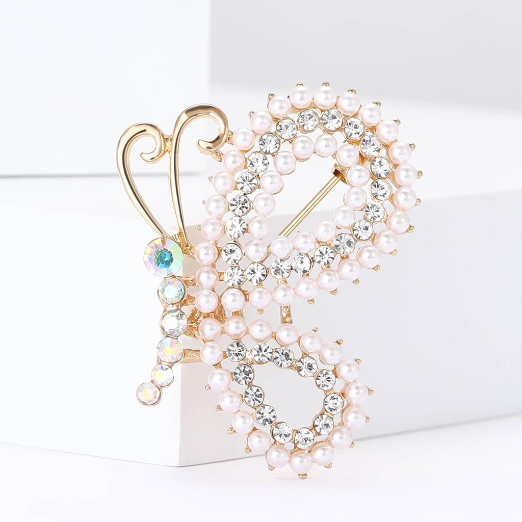 Luxury Rhinestone Butterfly Brooches for Women Unisex Pearl Insect Pins Event Party Gift Backpack Decoration Clothes Accessories