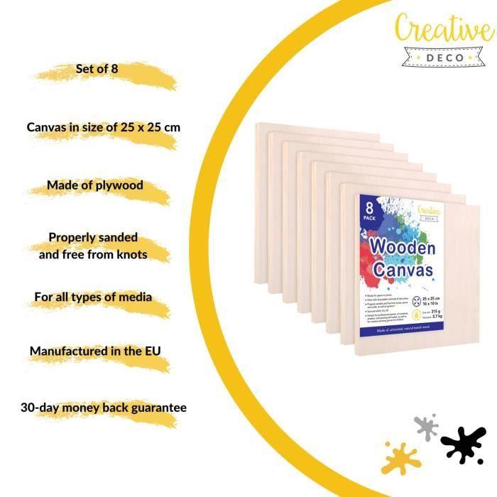 Toile à Peindre - Creative Deco 8 - 25 x 25 cm - Bois Naturel - Contreplaqué - Chassis Vierge