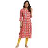 W Red Paisley Printed Rayon Straight Long Kurta for Women