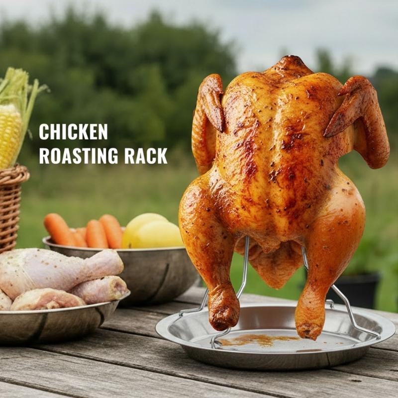 Steel Chicken Vertical Roasting Rack For Outdoor Grilling And Family Gatherings Easy To Clean Multipurpose Cooking Tool