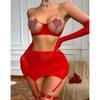 Hot-Selling Erotic Lingerie Set with Metal Chain Straps and Heart Underwire