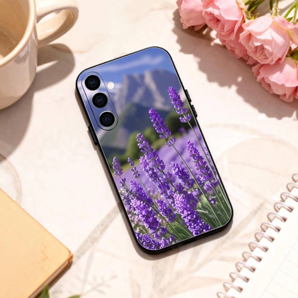 L-Lavender P-Purple F-Flowers phone Case For Samsung Galaxy A73,A72,A71,A70,A53,A52,A51,Others Soft Black Shell