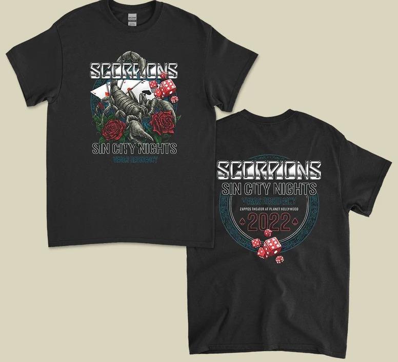 

Винтажная футболка с графикой розы Scorpions Sin City Nights 2022 Tour Подарок для фаната Унисекс M