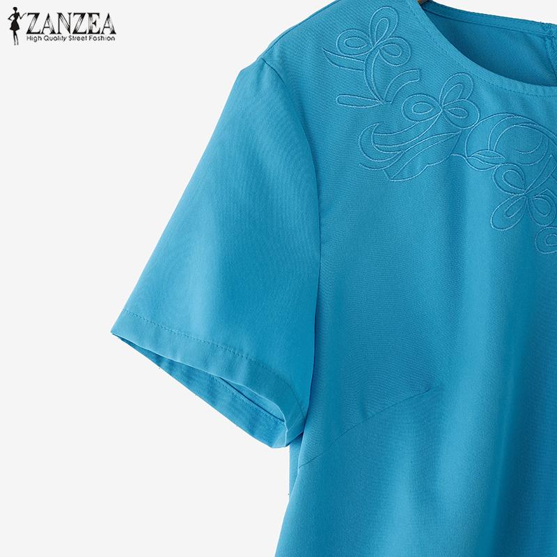 ZANZEA Women Casual Round Neck Summer Short Sleeve Print Blouse