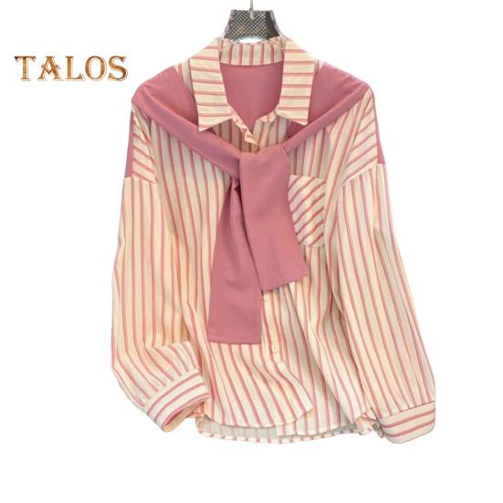 

Женская рубашка с лацканами, длинным рукавом, в вертикальную полоску, имитация двухкомпонентного дизайна, рубашка с шалевым воротником на спине, свободный крой, рубашка с планкой на пуговицах, верхние части S розовый