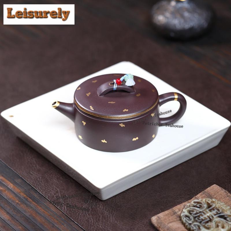 200ml Yixing Purple Clay Teapot Handmade Sprinkle Gold Large Caliber Pot Raw Ore Purple Zhu Mud Kettle With Strainer Zisha Tea