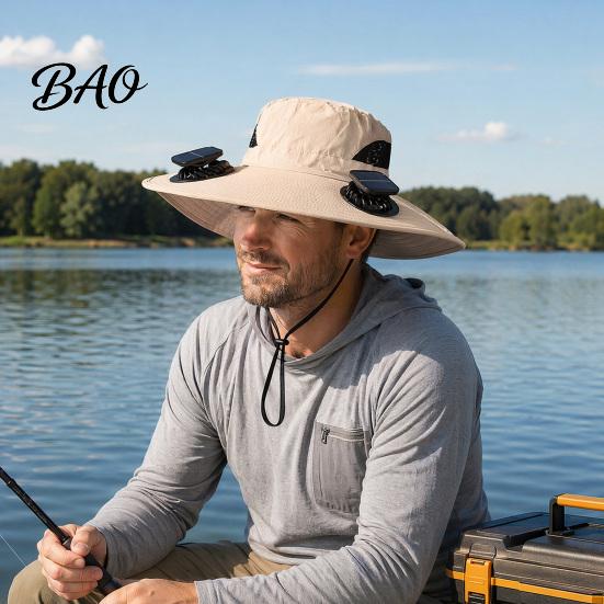 Wide Brim Fan Cap Solar Hat, UPF 50+ Sun Hat with 2 Outdoor Cooling Fans, & USB Rechargeable, 3 Speeds for Fishing/Camping/Hiking/Gardening