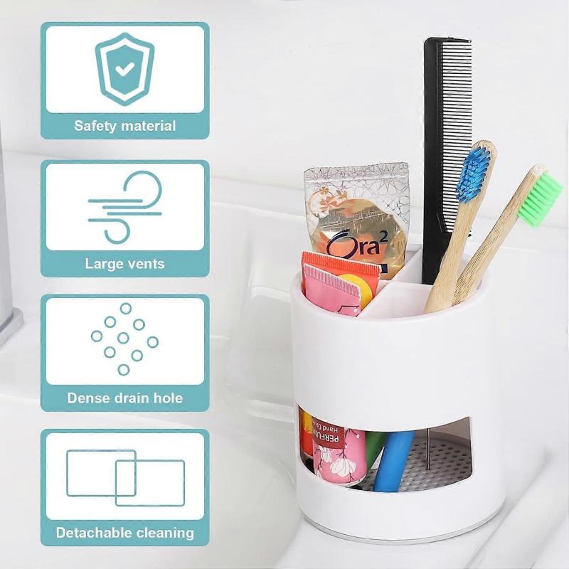 2 PCS Toothbrush Holder,Ventilated Mould-Proof Toothbrush Caddy Bathroom Organizer,White Small Tough Toothbrush Pot Stand