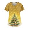 Ladies' Fashionable V-neck Pocket Short Sleeved Christmas Tree Printed Caregiver Uniform
