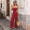 Women's Strapless Sleeveless Jumpsuit Loose Fit High Waist Wide Leg Pants Polka Dot Vintage French Spring Romper