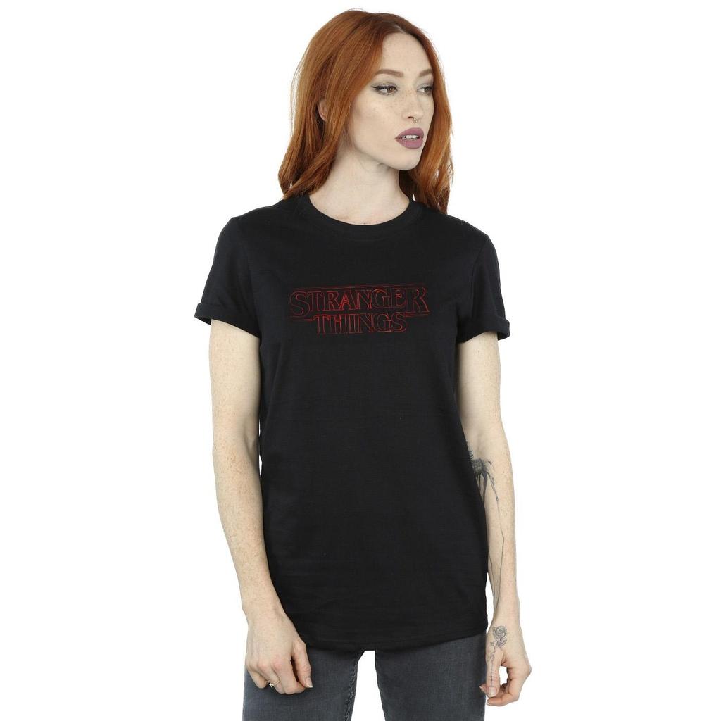 Netflix Damen/Damen Stranger Things Glow Logo Baumwoll-Boyfriend-T-Shirt