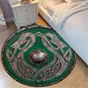 Viking Shield Sea Dragon Rug,  Non Skid Mat, Battleworn Green Valhalla Decor for Living Room, Bedroom, Yoga Space