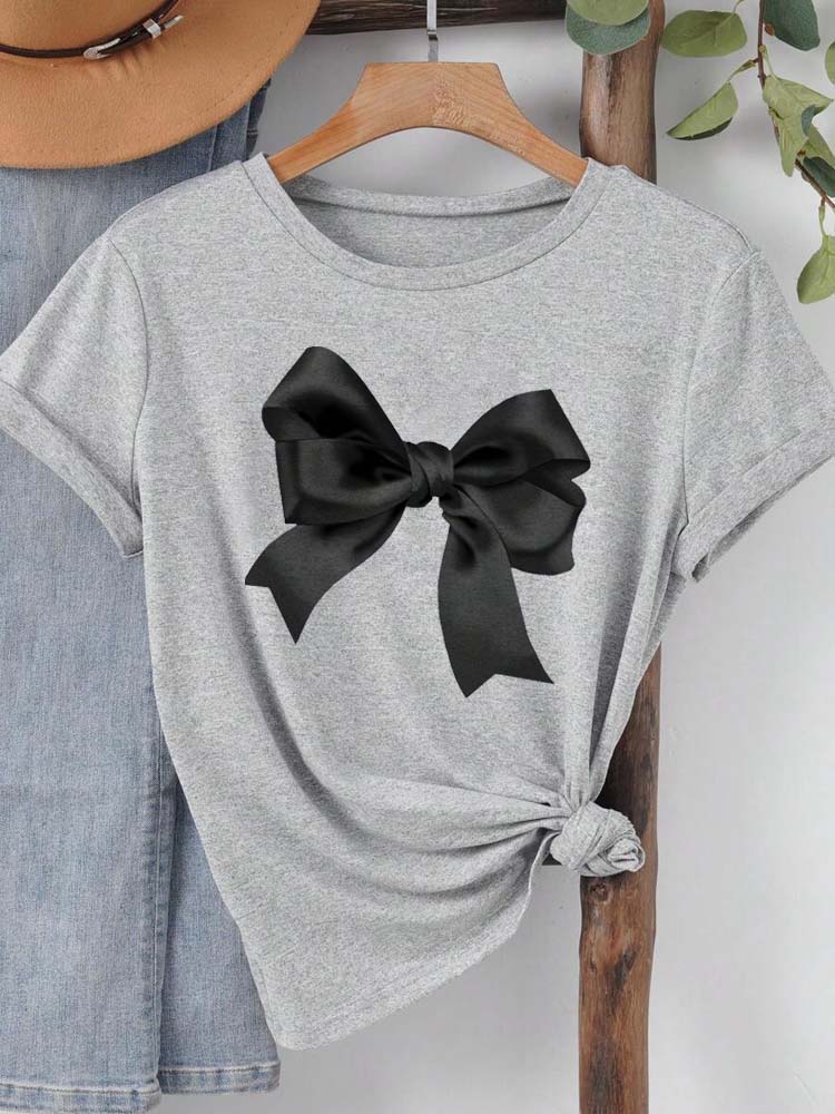 New Summer Women T Shirt Fashion Cherry Bow Print Short Sleeve T-Shirts Casual Streetwear Hip Hop Y2k Clothes Tops
