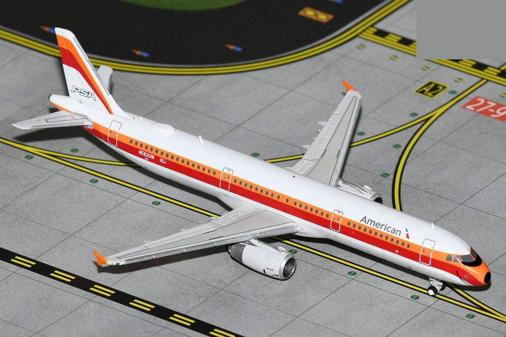 GeminiJets Airbus A321 Commercial Aircraft American Airlines PSA White with Red and Orange Stripes Scale Diecast Model Airplane - (N582UW) 1/400