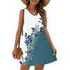 Women's Fashion Casual Summer Cuffless Bag V-neck Vintage Floral Print Dress Beach Sundress