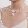 Jewelry choker bow imitation pearl necklace women's niche design sense light luxury beaded necklace