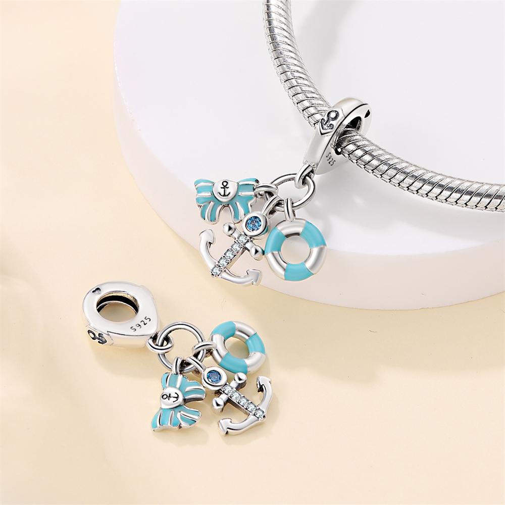Original Copper Charms Luxury Naval Series Blue Bead Set Beads Fit Bracelet Diy Women Making Delicate Gift
