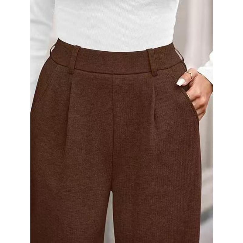 Pantaloni Lunghi Casual Comodi All-Match Monocolore Vita Alta Gamba Larga Dritta da Donna