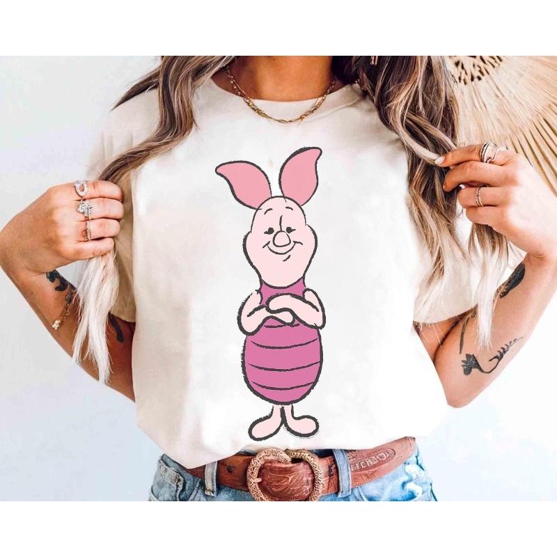 

202526 Summer Winnie the Pooh Tshirt Y2k piglet Hat Printed 100 cotton printed Tshirt Unisexs Loose Tshirt S