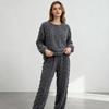 Autumn Women Solid Warm 2 Piece Sets Thicken Velvet Ribbed Fleece Set Pullover and Pants Women Casual Pajama Sets