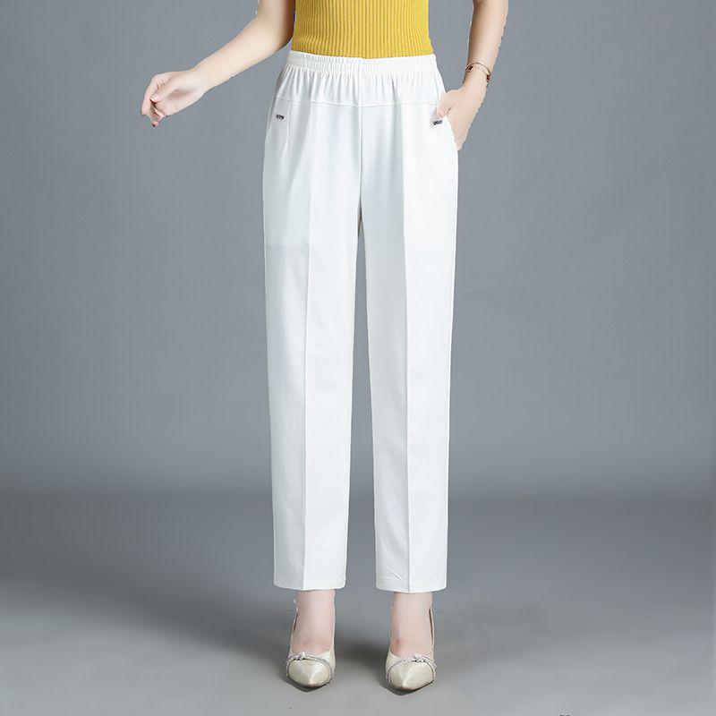 

Mom s Plus Size Stretchy High-Waisted Cropped Pants - Lightweight, Loose Straight Leg for Middle-Aged and Elderly Women XL 80-95 jin белый