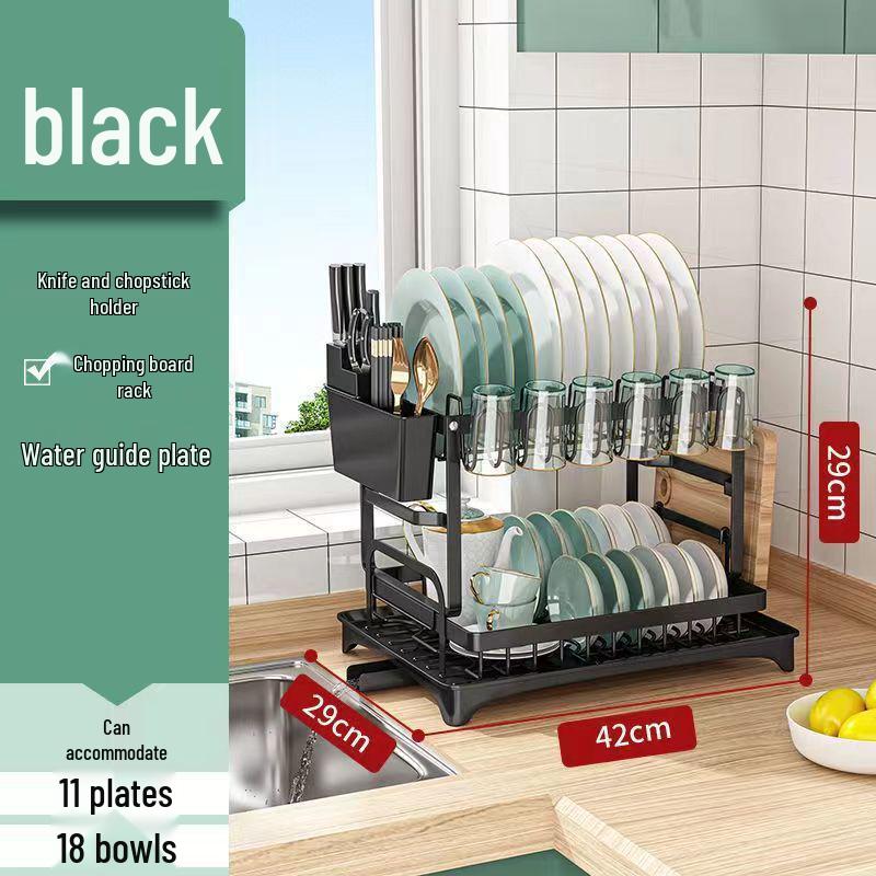 Double-Layer Multifunctional Metal Kitchen Dish and Cutlery Drain Rack