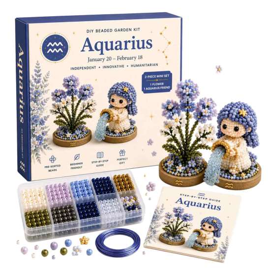 Easy Craft Kits for Beginners 12 Zodiac Signs DIY Beaded Garden Kit, 3D Astrology Flower Personalized Dorm Room Decor Handmade Bead Kit Beginners,