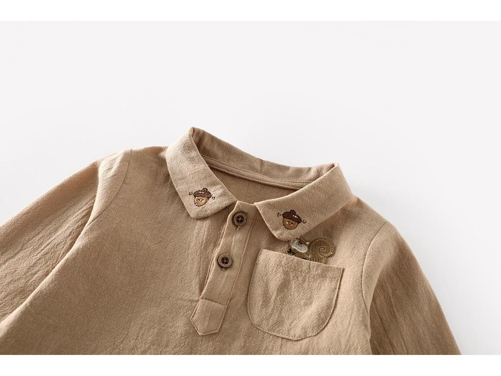 New Autumn 2025 Boys' Embroidered Squirrel Shirt: Stylish Korean-Style Top for Kids