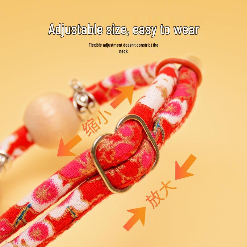 Camphor Wood Cat Collar with Bell and Longevity Lock - Pet Necklace Accessories