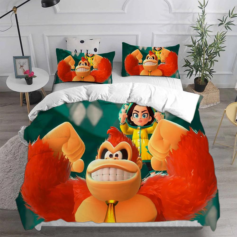 D-Donkey K-Kong B-Bananza Beddengoed Sets Enkele/Tweepersoons/Dubbele Maat Dekbedovertrek Set 2/3 Delige Sets Cadeaus voor Gamer Kinderen Volwassen Maat