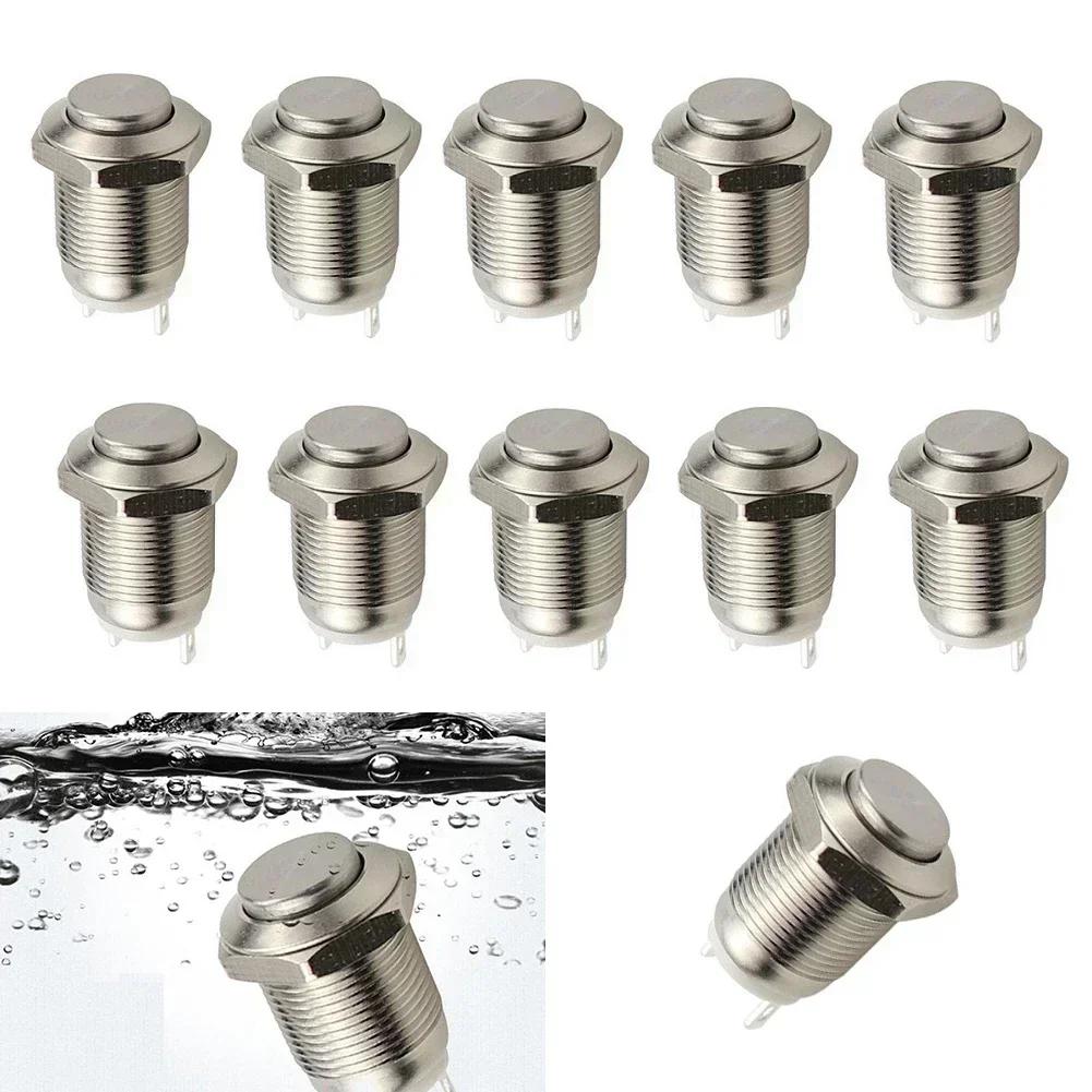12mm Push Button Metal Momentary Switch Nickel-plated Brass Material Stainless Steel Construction Waterproof Protection